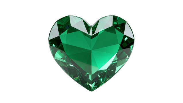 Sparkling green emerald gemstone cut in a heart shape, isolated on transparent background