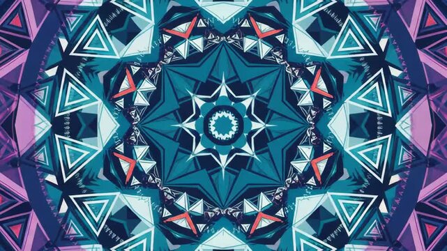 A mesmerizing digital kaleidoscope background with vibrant blue, purple, and geometric patterns