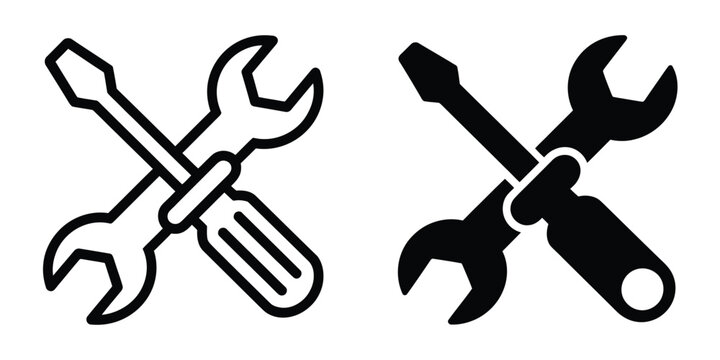 repair tool icon set, crossed wrench and screwdriver for fixing maintenance and service work