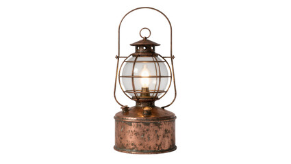Rustic copper kerosene lantern with glass globe and handle, isolated on transparent background © James