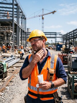 Construction worker applying sunscreen at job site occupational sun safety compliance