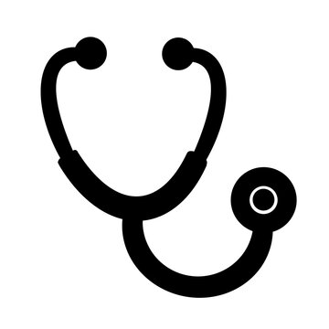 Black stethoscope icon isolated on a transparent background, representing medical checkup, healthcare, and clinical diagnostics symbol for doctors and nurses