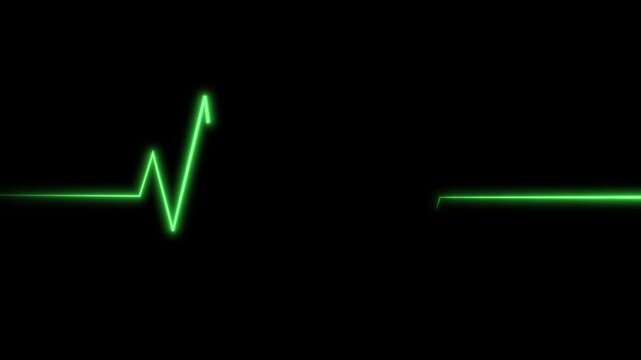 Cardiac arrest on the medical monitor, Heartbeat monitor EKG green line, seamlessly loop footage, green flatline medical EKG screen on ECG monitor on black background. 4k video