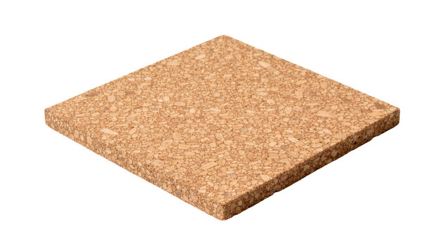 Square cork coaster with textured surface, isolated on transparent background