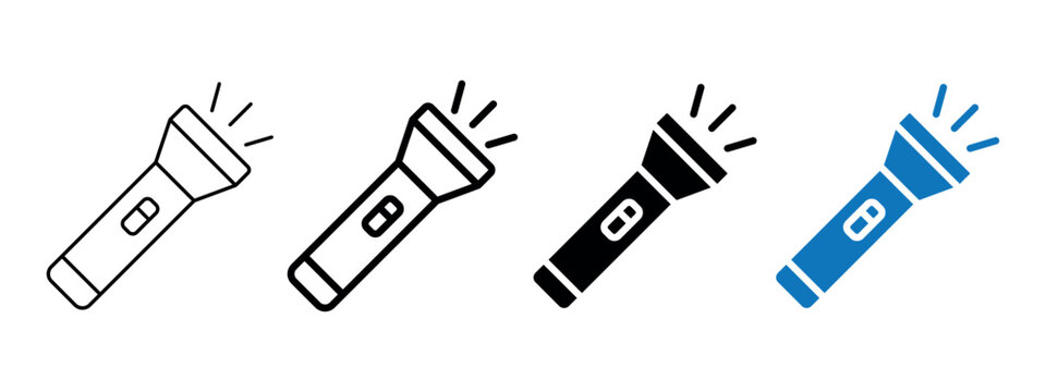 Set of flashlight icons in different styles. Great for search functionality, torch light controls, camping tools, emergency apps, and UI design.