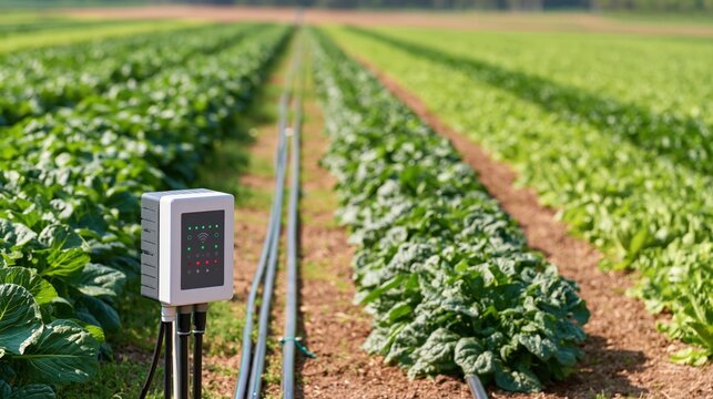 Smart irrigation control panel monitors crops in a large agricultural field