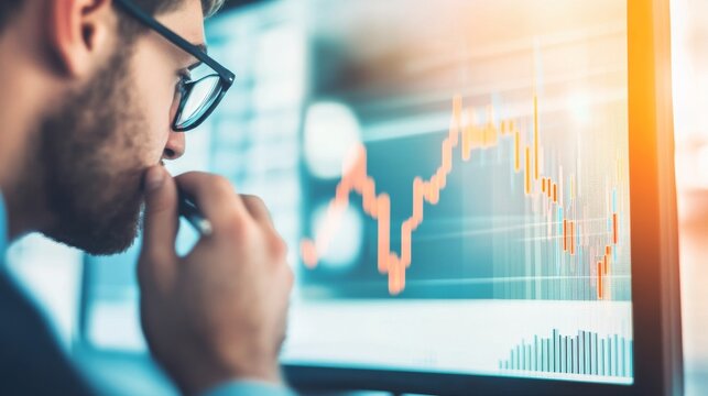 Summer Glow Within an Advanced Trading Workspace: Anonymous Analyst Evaluating Stock Valuation Charts Monitorin &acirc;&euro;&ldquo; Skyline Study 3