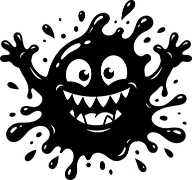 Cartoon ink blot monster character with a happy expression and sharp teeth