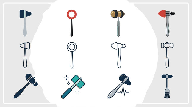 Set of medical reflex hammers for neurological examination and testing deep tendon reflexes