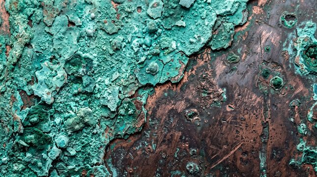 Corroded Copper Surface with Green Patina and Oxidation Texture