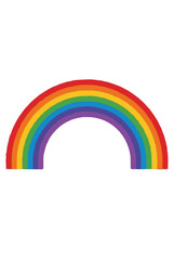 Obraz premium A vibrant multicolored rainbow featuring curved stripes of red, orange, yellow, green, blue, and purple displayed in a clean graphic vector illustration isolated on a plain white backdrop