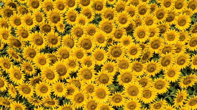 Sunflowers Pattern in Full Bloom Viewed from Above