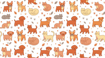 Obraz premium Cute seamless pattern with cartoon dogs and cats on a white background