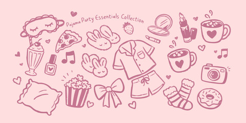 Obraz premium Pajama party essentials collection a pink vector illustration