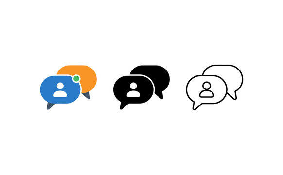 Minimalist chat bubble icons set featuring user profile symbols in modern graphic vector style