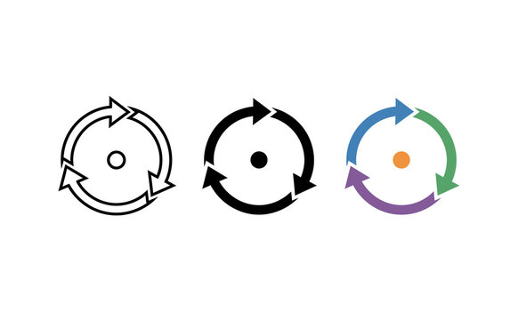 Minimalist cycle diagram icons featuring three circular arrows against white background