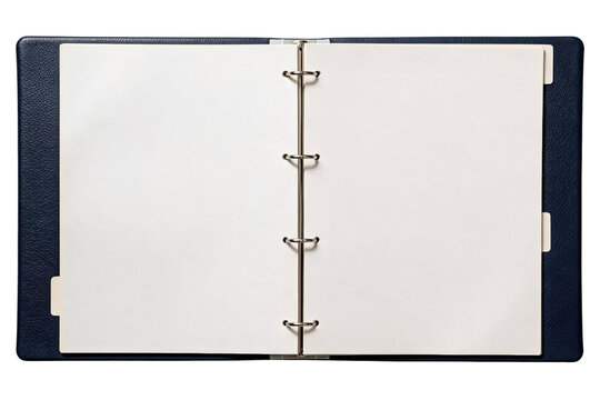 Open Blue Leather Ring Binder with Blank Pages and Tabs