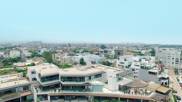 Aerial View of Residential Rooftops and Cityscape in Lima Peru