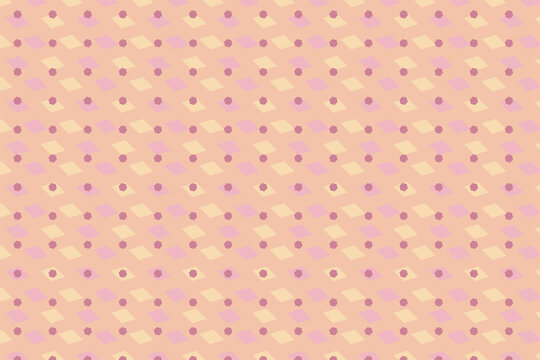 Geometric seamless pattern featuring repetitive pink hexagons and soft yellow diamonds arranged on a light peach background designed for modern textile wallpaper or creative digital backgrounds.