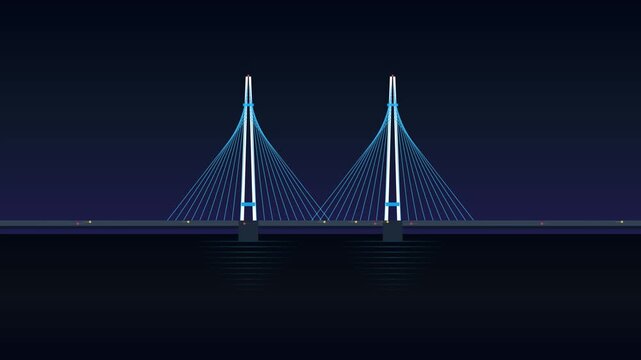 Cable Stayed Bridge Civil Engineering Blueprint HUD Animation