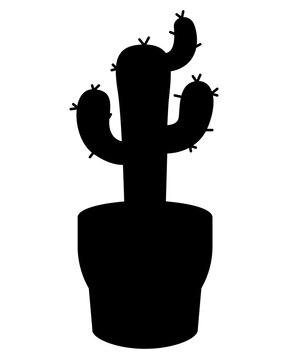 Cactus, a spiny desert plant &ndash; a vector silhouette image for a logo, icon, or stencil. Potted cactus, a houseplant silhouette for laser cutting.