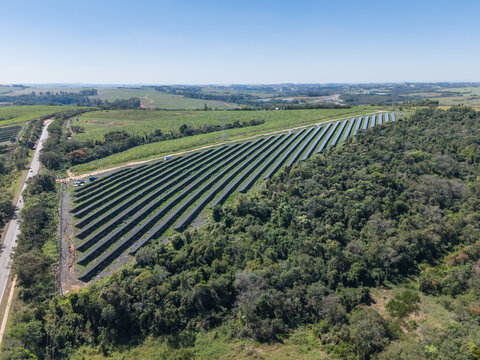 Aerial view of a solar energy farm
