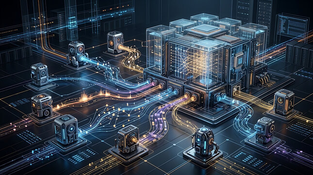 Enterprise AI agent observability architecture collecting autonomous agent execution telemetry, traces and system activity across interconnected applications, APIs, databases and cloud infrastructure