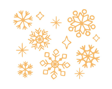 Winter snowflakes collection. Set of hand drawn snow crystal isolated on a white background. Cute ice snow flakes Flat vector illustration.