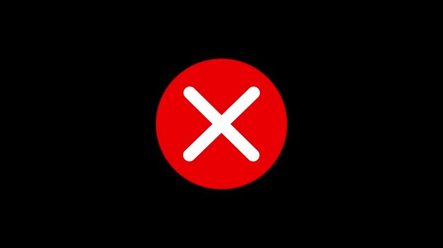 Red circle with white x mark animation, error and rejection symbol for user interface cross