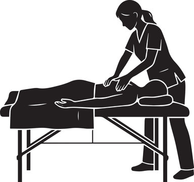 Professional massage therapist performing chest and shoulder treatment on client lying on table