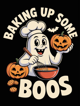 Baking up some boos cute ghost chef Halloween kitchen pun graphic