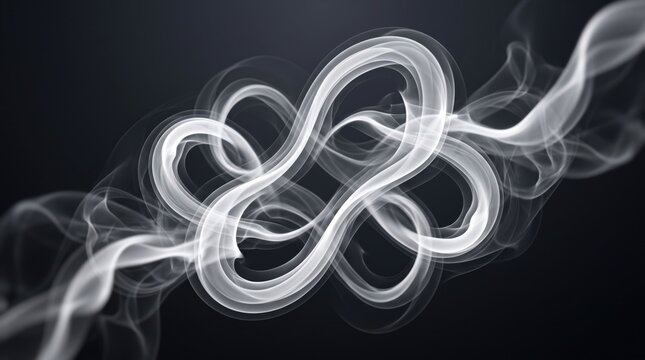 White smoke complex knot abstract curves on dark background flowing vapor wave design texture art
