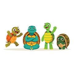 Obraz premium Cute cartoon turtles standing and walking together in a cheerful friendly animal illustration