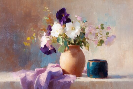 Impressionist Bouquet of Irises and Roses
