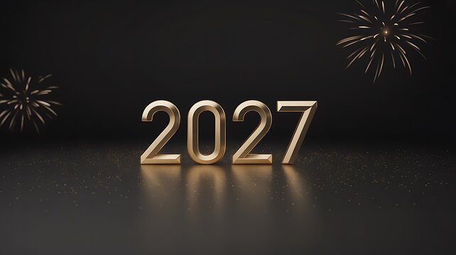 Golden 2027 new year celebration with gift boxes and festive decorations