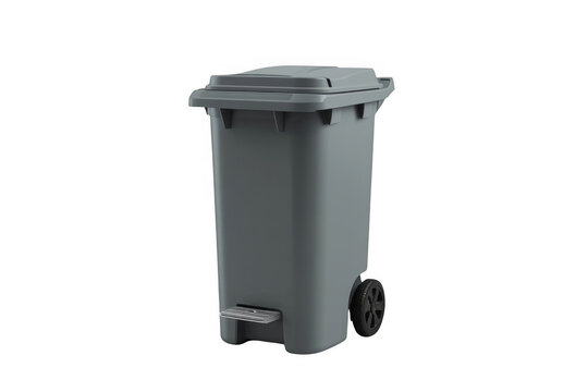 Gray wheeled trash bin with foot pedal