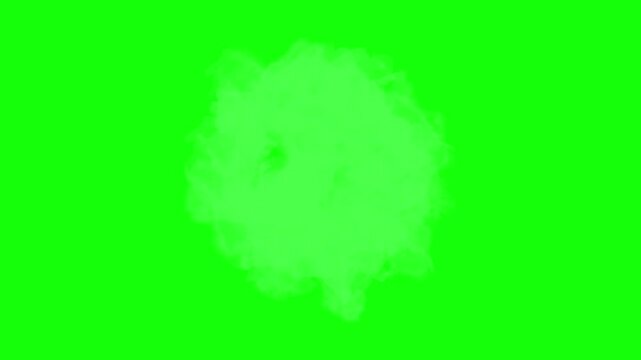 Three white smoke explosions on a bright green background