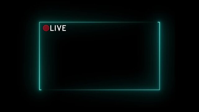 Glowing gray neon live streaming frame border with red REC record icon overlay motion graphics video animation for broadcast, podcast, webcam overlay and online video recording background.