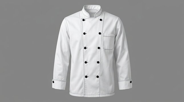 Professional White Chef Jacket with Black Buttons for Culinary Staff.