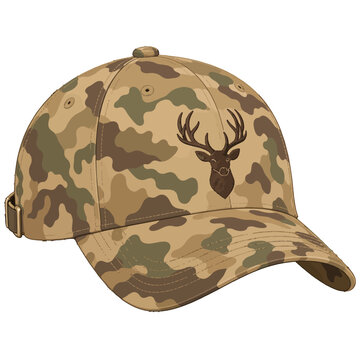 Tan Camouflage Hunting Cap with Embroidered Deer Head Emblem