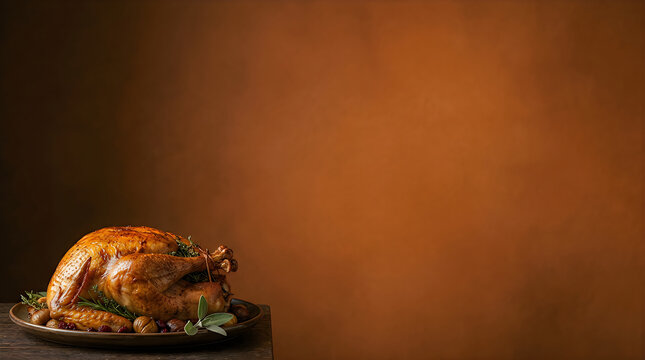 Roasted turkey with stuffing and gravy on a platter for thanksgiving dinner