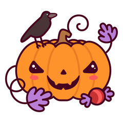 Fototapeta premium Kawaii Halloween raven pumpkin