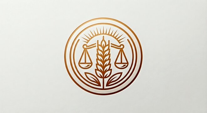 Minimalist linear logo badge scales wheat sun equinox harvest emblem