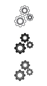 Set of gear mechanical cogs in three different visual styles with mechanical machinery engineering