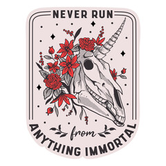 Obraz premium Unicorn skull immortal quote