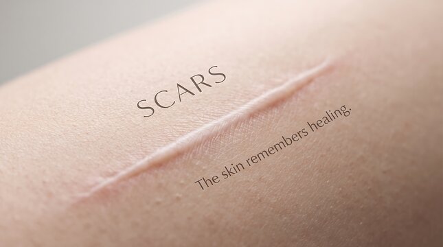 Scars healing concept close up of skin scar for dermatology and plastic surgery marketing and health education on skin recovery and wound healing process