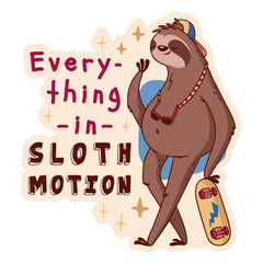 Fototapeta premium Sloth motion animal quote color stroke