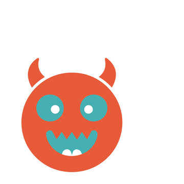 Cartoon devil face with horns and big eyes