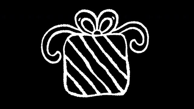 Seamless looping line boil 2D animation of a cartoon striped gift box on transparent alpha channel. Perfect for Christmas, birthday promos, greeting cards, and festive e-commerce marketing.