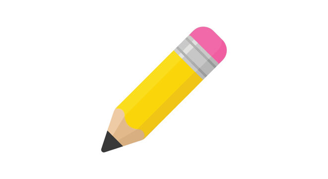 Yellow wooden pencil with pink eraser flat vector illustration on white background